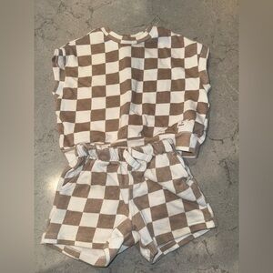 Brown and White Checkered Kids Set